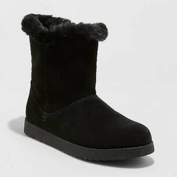 Womens Boots Size 11 Real Suede Ankle bootie Cat Mid Shearling NWT grunge goth - Picture 1 of 2